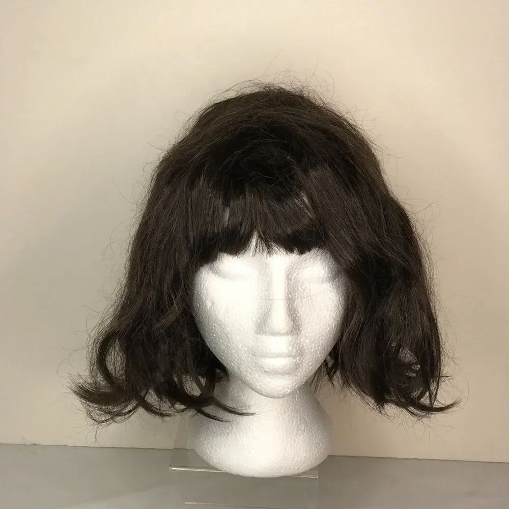 Wig Medium Dark Brown Bangs Bouffant Ratted Halloween Costume Dress Up Cosplay